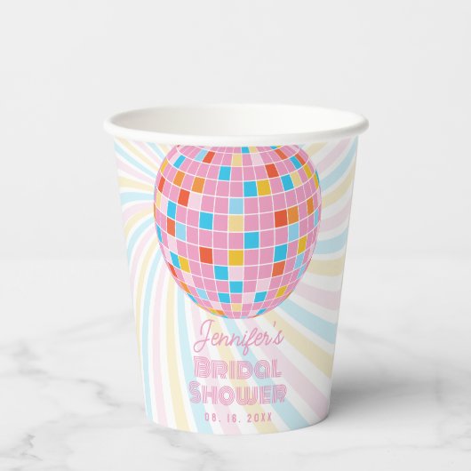 Groovy Retro Roze Disco Ball 70s 80s Vrijgezellenf Papieren Bekers (Achterkant)