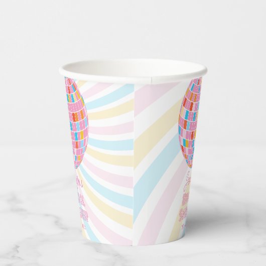 Groovy Retro Roze Disco Ball 70s 80s Vrijgezellenf Papieren Bekers (Rechts)