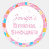 Groovy Retro Roze Disco Ball 70s 80s Vrijgezellenf Ronde Sticker (Voorkant)