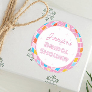 Groovy Retro Roze Disco Ball 70s 80s Vrijgezellenf Ronde Sticker