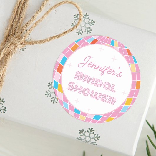 Groovy Retro Roze Disco Ball 70s 80s Vrijgezellenf Ronde Sticker