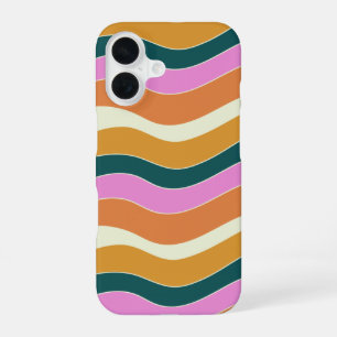 Groovy Retro Roze en Groene Golvende Lijnen iPhone 16 Hoesje