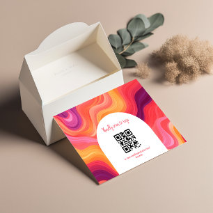 Groovy Retro Roze en Oranje Boog Bruiloft RSVP Kaartje