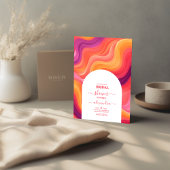 Groovy Retro Roze en Sinaasappel Boog Bruid Kaart