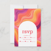 Groovy Retro Roze en Sinaasappel Boog Bruiloft RSVP Kaartje (Voorkant)