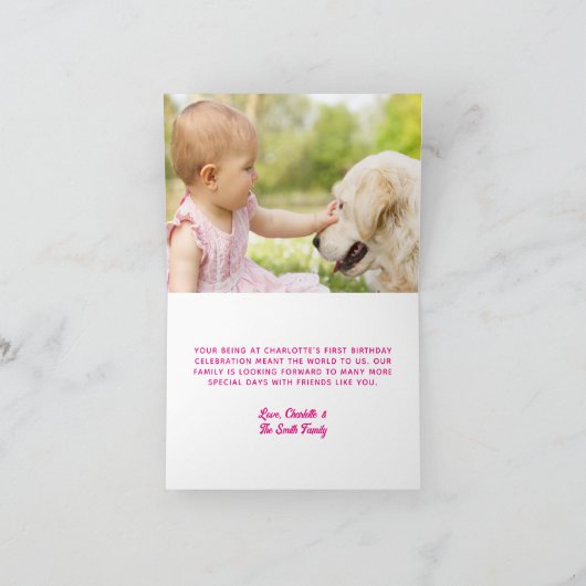 Groovy Retro Roze en Wit Check 1e verjaardag Bedankkaart (Binnen)