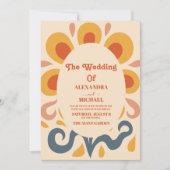 Groovy Retro Roze & Gouden Bruiloft Kaart (Voorkant)