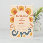 Groovy Retro Roze & Gouden Bruiloft Kaart (Staand voorkant)