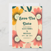 Groovy Retro Roze & Gouden Bruiloft Save The Date (Voorkant)