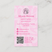 Groovy retro roze logo qr code Make-up Visitekaartje (Achterkant)