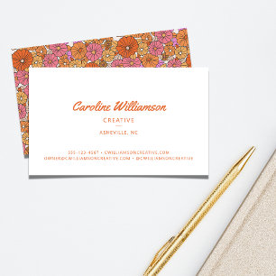 Groovy Retro Roze Oranje Boheemse Bloem Bloemen Visitekaartje