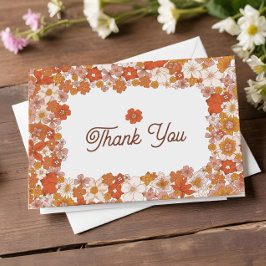 Groovy Retro Roze Oranje Bruiloft Feest Bedankkaart