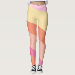 Groovy Retro Roze Oranje Gele Gestreepte Leggings