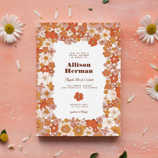 Groovy Retro Roze Oranje Vrijgezellenfeest Kaart