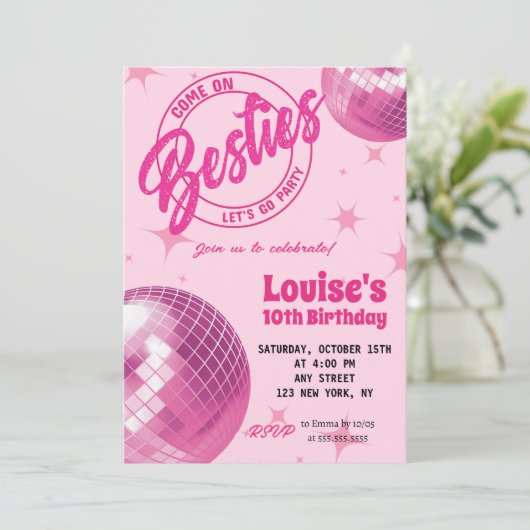 Groovy Retro Roze Pop Malibu Party Verjaardag Kaart (Staand voorkant)