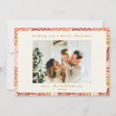 Groovy Retro Roze Roest Bloemen Schattigee Kerstfo Feestdagenkaart (Voorkant)