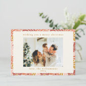 Groovy Retro Roze Roest Bloemen Schattigee Kerstfo Feestdagenkaart (Staand voorkant)