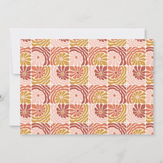 Groovy Retro Roze Roest Bloemen Schattigee Kerstfo Feestdagenkaart (Achterkant)