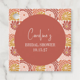 Groovy Retro Roze Roest Bloemstuk Aangepaste Bruid Bedankjes Labels