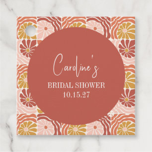 Groovy Retro Roze Roest Bloemstuk Aangepaste Bruil Bedankjes Labels
