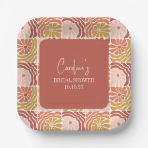 Groovy Retro Roze Roest Bloemstuk Aangepaste Bruil Papieren Bordje