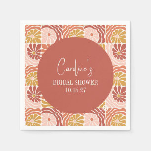 Groovy Retro Roze Roest Bloemstuk Aangepaste Bruil Servet