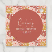 Groovy Retro Roze Roest Bloemstuk Bruidsdouche Bedankjes Labels (Achterkant)