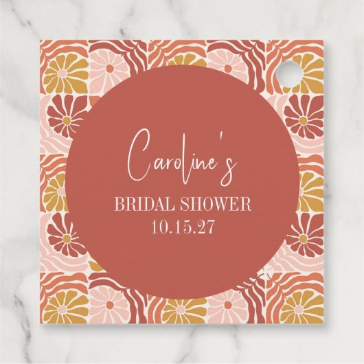 Groovy Retro Roze Roest Bloemstuk Bruidsmeis Siddo Bedankjes Labels (Achterkant)