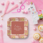 Groovy Retro Roze Rust Bloemen Aangepast Vrijgezel Papieren Bordje (Feest)