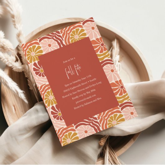 Groovy Retro Roze Rust Bloemen Boho Herfst Fete Kaart