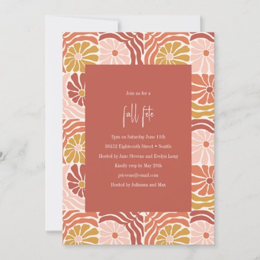 Groovy Retro Roze Rust Bloemen Boho Herfst Fete Kaart (Voorkant)