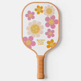 Groovy Retro Roze Sinaasappel Flowers gepersonalis Pickleball Paddle