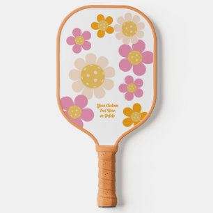 Groovy Retro Roze Sinaasappel Flowers gepersonalis Pickleball Paddle