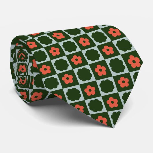 Groovy Retro Schaakbord, Y2K 90s Stropdas (Opgerold)