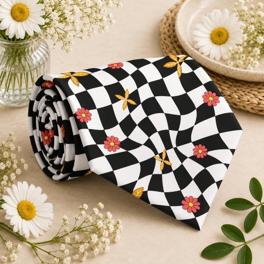 Groovy Retro Schaakbord, Y2K 90s Stropdas
