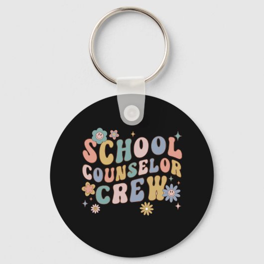 Groovy Retro School Counselor Crew Teacher Terug n Sleutelhanger (Voorkant)