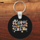 Groovy Retro School Counselor Crew Teacher Terug n Sleutelhanger (Voorkant)
