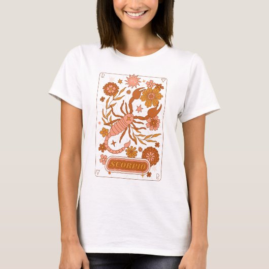 Groovy Retro Scorpio Horoscope Astrology Brown T-shirt (Voorkant)