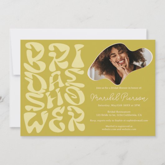 Groovy retro Script chic groen Foto vrijgezellenfe Kaart (Voorkant)