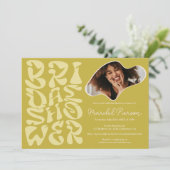 Groovy retro Script chic groen Foto vrijgezellenfe Kaart (Staand voorkant)