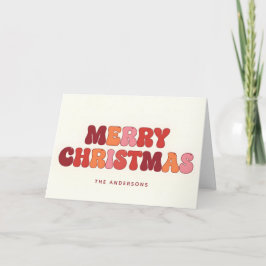 Groovy Retro Script Merry Christmas Feestdagen Kaart