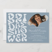 Groovy retro Script stoffig blauw Foto vrijgezelle Kaart (Voorkant)