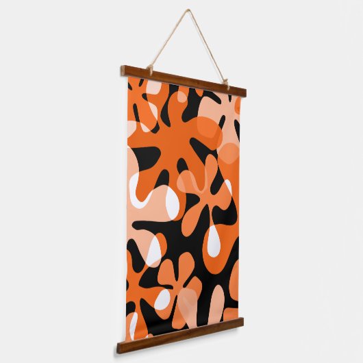 Groovy Retro Shapes Oranje Black White Hangend Wandkleed (Gebogen)
