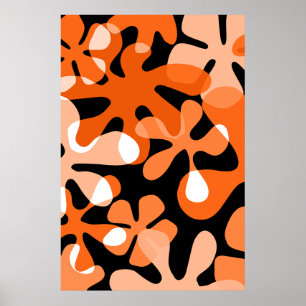 Groovy Retro Shapes Oranje Black White Poster
