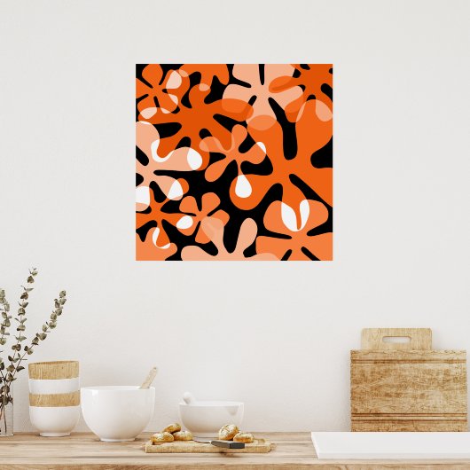 Groovy Retro Shapes Oranje Black White Poster (Keuken)