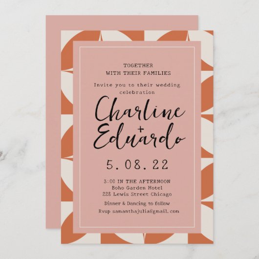 Groovy Retro Sinaasappel Beige Handschrift Bruilof Kaart (Voorkant / Achterkant)