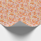 Groovy Retro Sinaasappel Bloemen Cadeaupapier (Hoek)