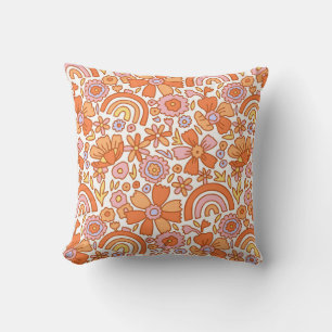 Groovy Retro Sinaasappel Bloemen Kussen
