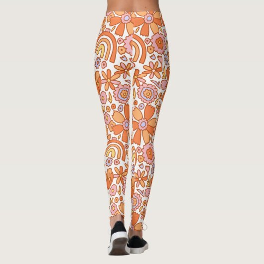 Groovy Retro Sinaasappel Bloemen Leggings (Achterkant)