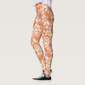 Groovy Retro Sinaasappel Bloemen Leggings (Links)